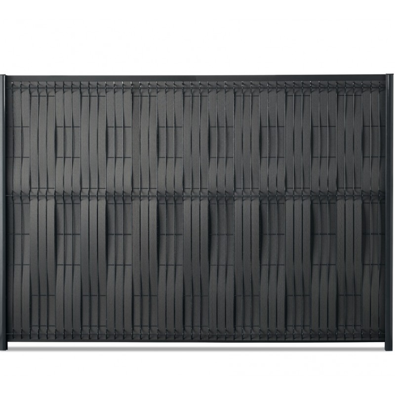 Clôture panneaux rigides avec kit occultation lattes composite à tresser - Gris anthracite Clôture panneaux rigides avec kit occultation lattes composite à tresser - Gris anthracite
